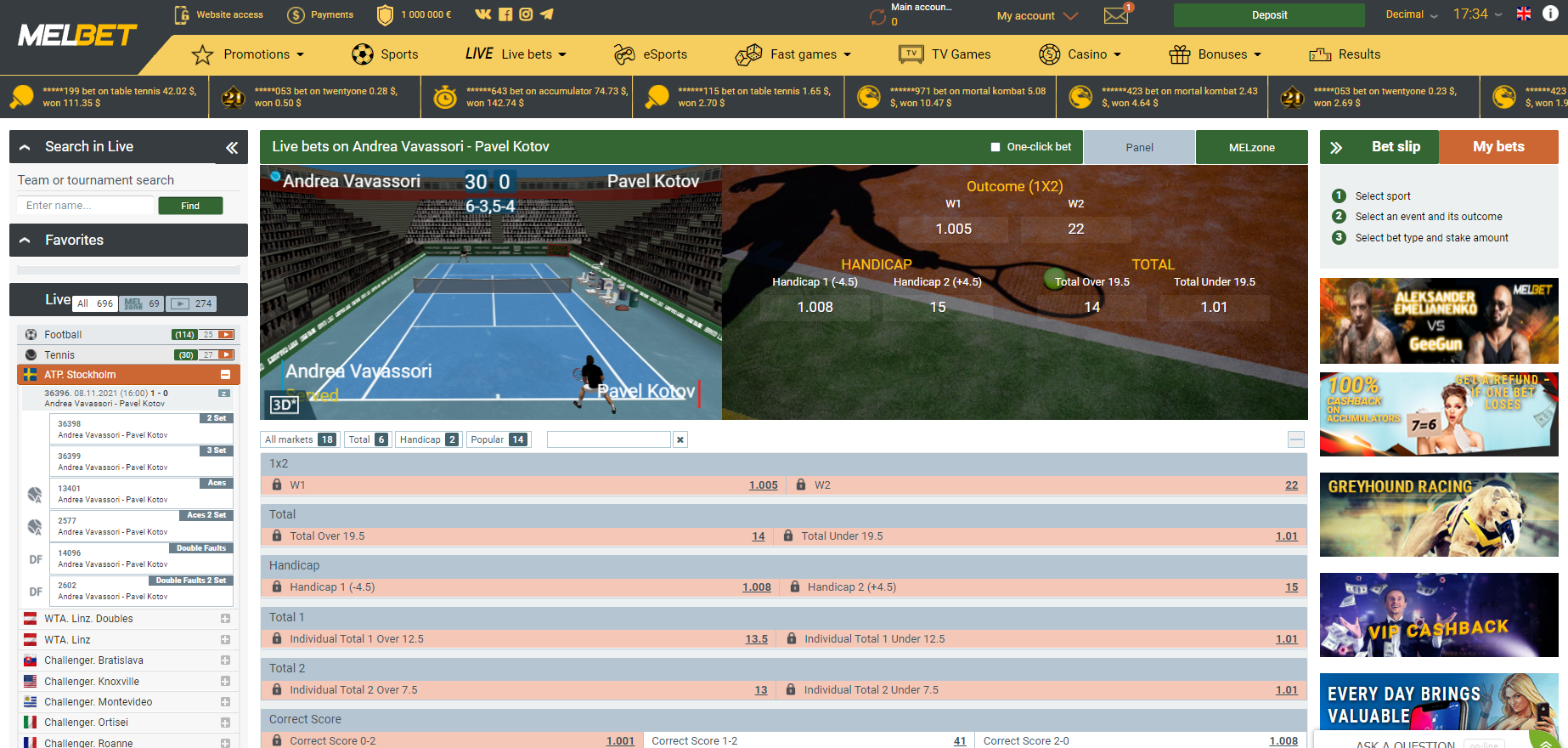 Live stream on Melbet