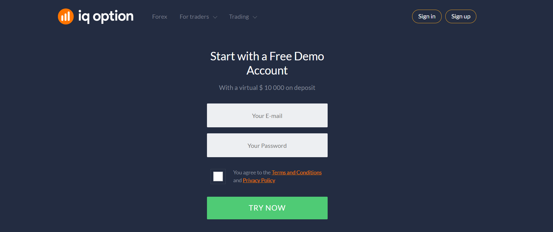 Registrating on the investing platform